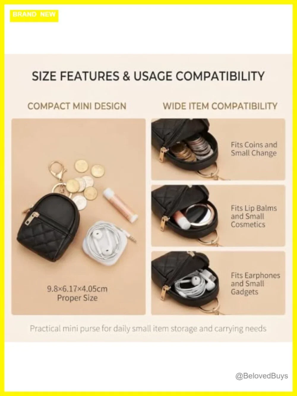 Mini Backpack Keychain Faux Leather Cute Coin Purse Bag Charm Dual Zipper